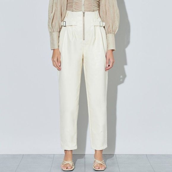 Sister Jane Pants - SISTER JANE GHOSPELL *Drift Faux Leather Trousers* ~ Pleated Front ~ Cream ~ NEW
